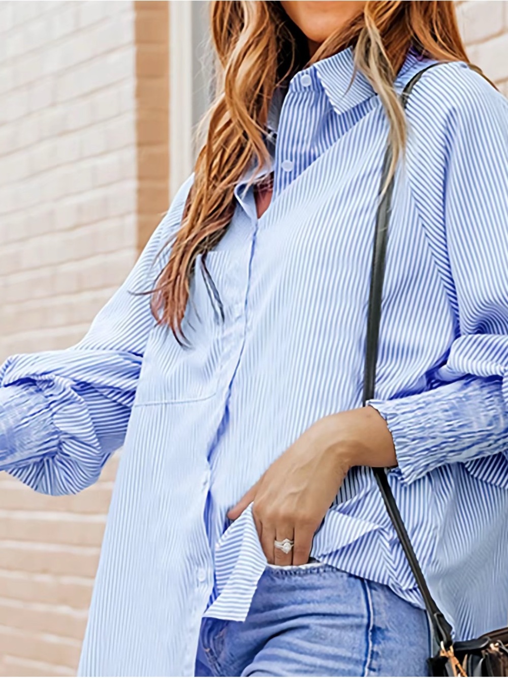 Light Blue & White Striped Button-Down Shirt | Women’s Size M